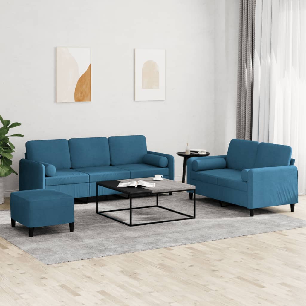 Ensemble de canapés 3 pcs avec coussins bleu velours - XIOS