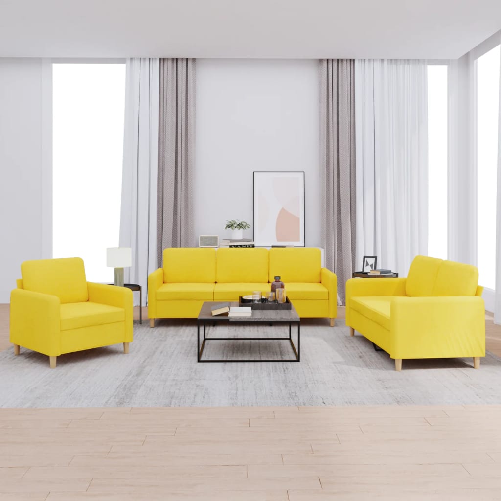 Ensemble de canapés 3 pcs avec coussins Jaune clair Tissu - XIOS