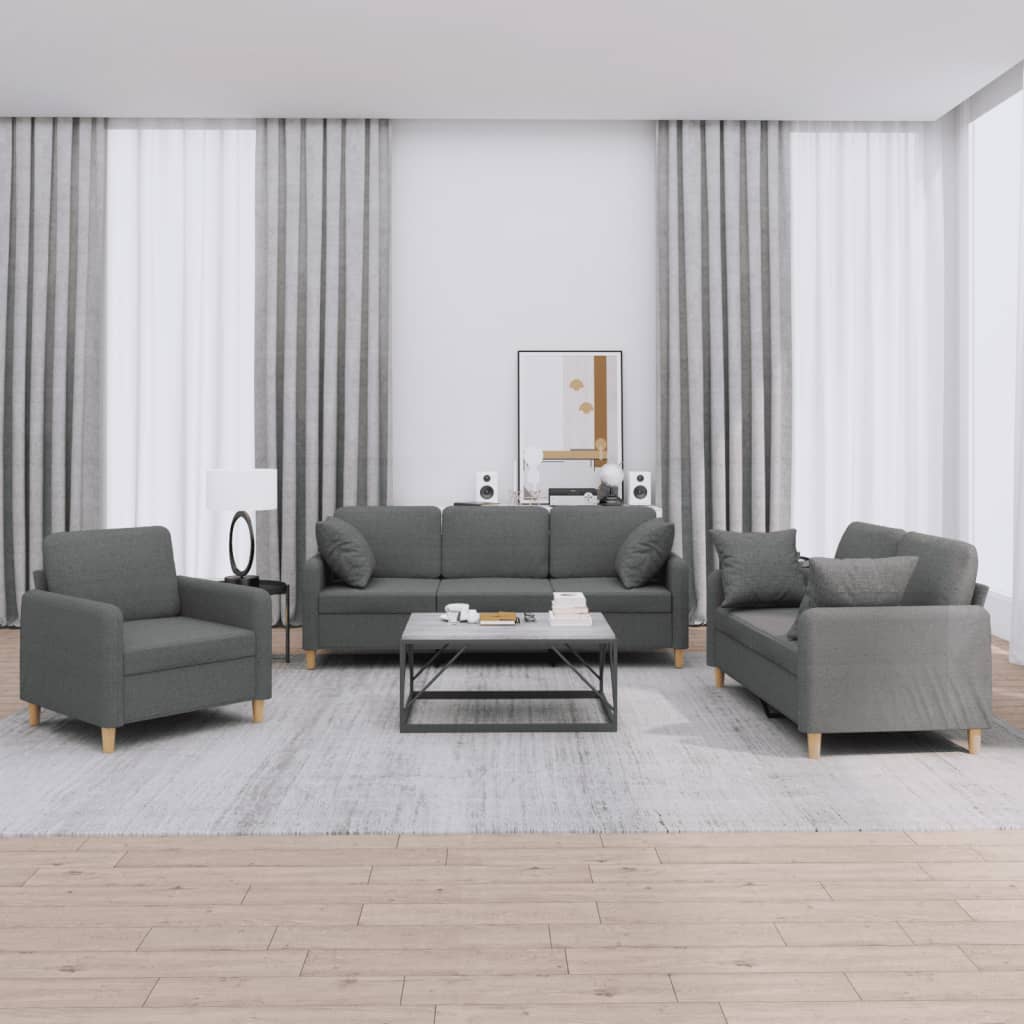 Ensemble de canapés 3 pcs coussins gris foncé tissu - XIOS