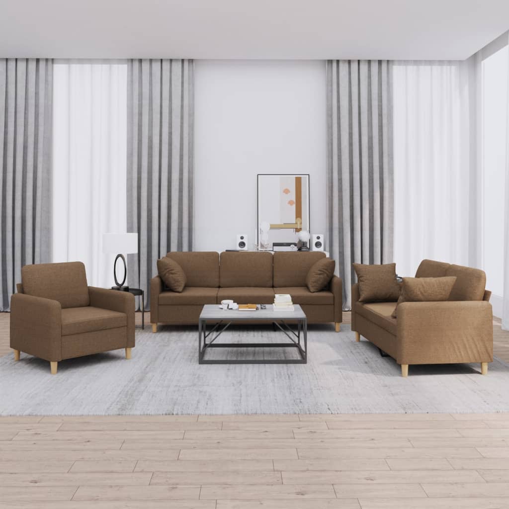 Ensemble de canapés 3 pcs avec coussins marron tissu - XIOS