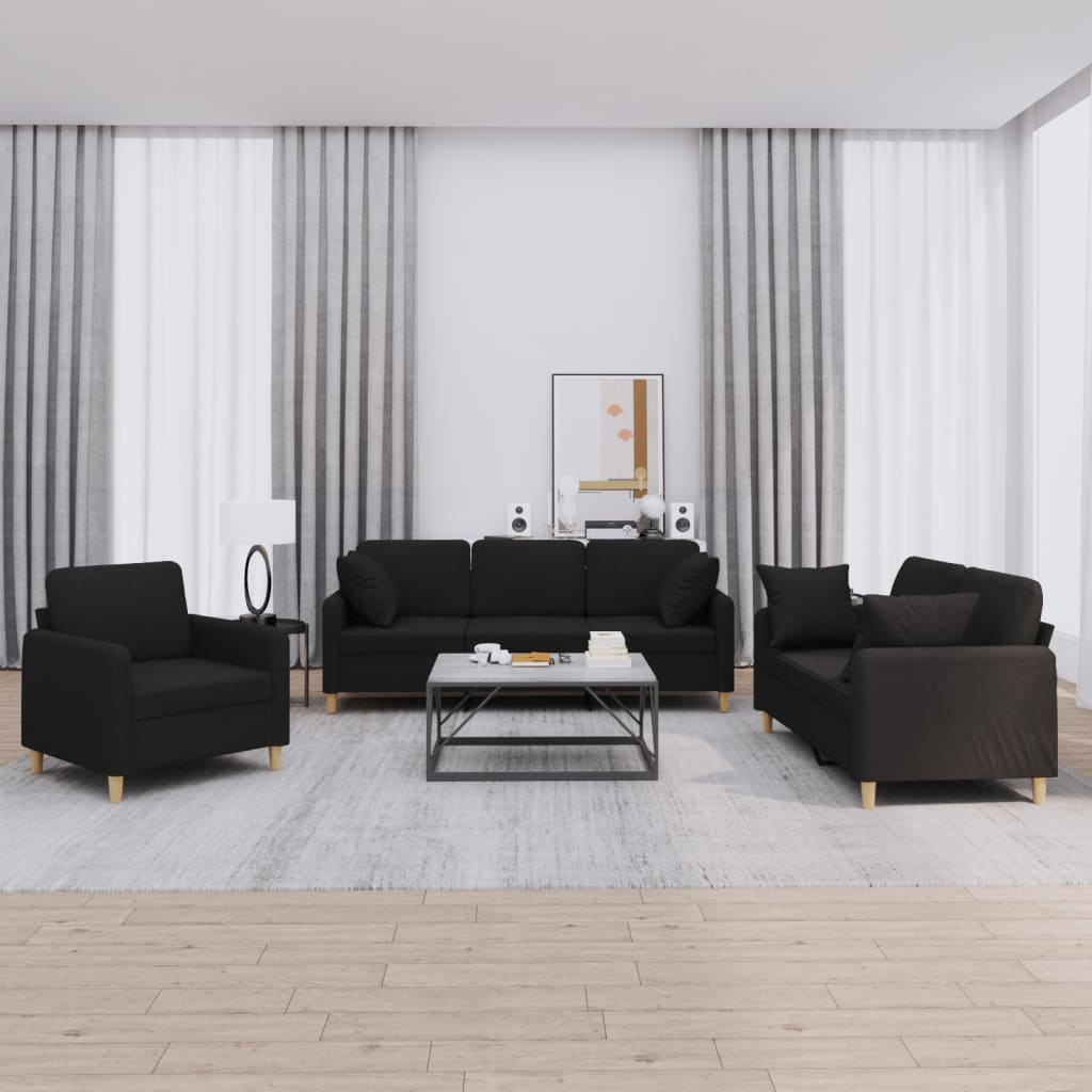 Ensemble de canapés 3 pcs avec coussins noir tissu - XIOS