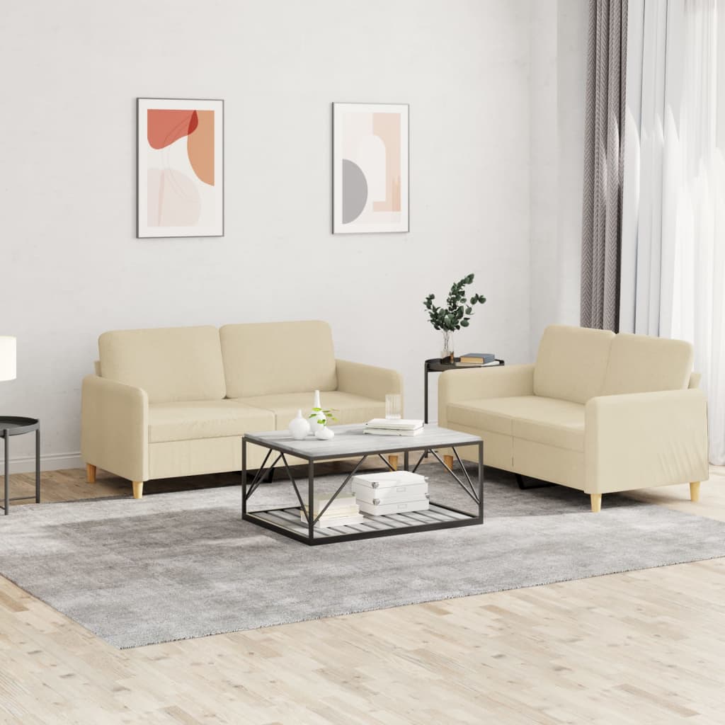 Ensemble de canapés 2 pcs avec coussins Crème Tissu - XIOS