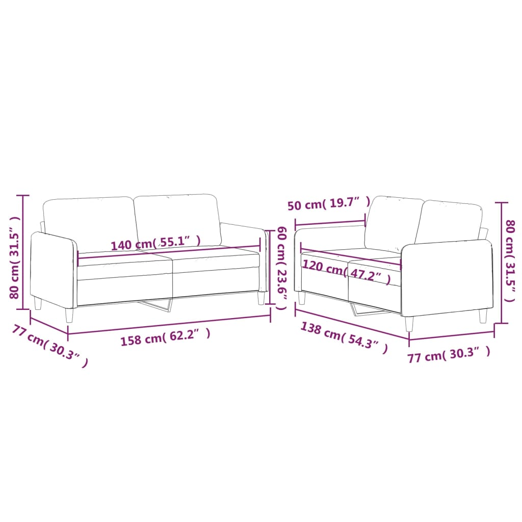 Ensemble de canapés 2 pcs avec coussins Marron Tissu - XIOS