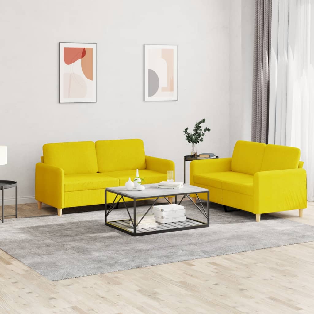 Ensemble de canapés 2 pcs avec coussins Jaune clair Tissu - XIOS