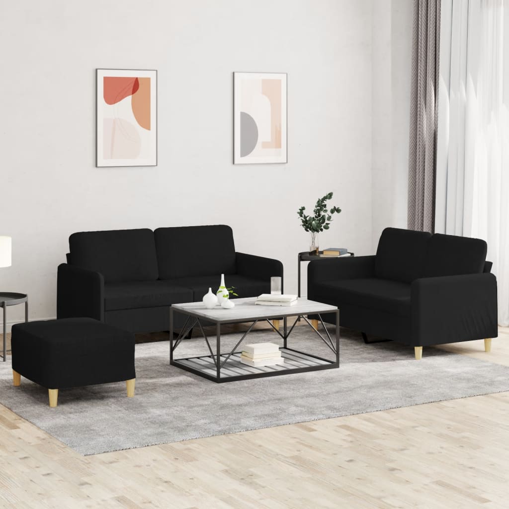 Ensemble de canapés 3 pcs avec coussins Noir Tissu - XIOS