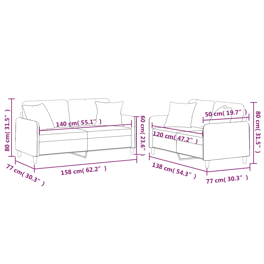 Ensemble de canapés 2 pcs avec coussins marron tissu - XIOS