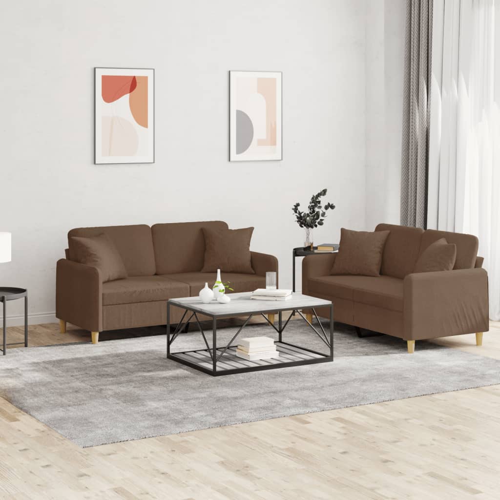 Ensemble de canapés 2 pcs avec coussins marron tissu - XIOS