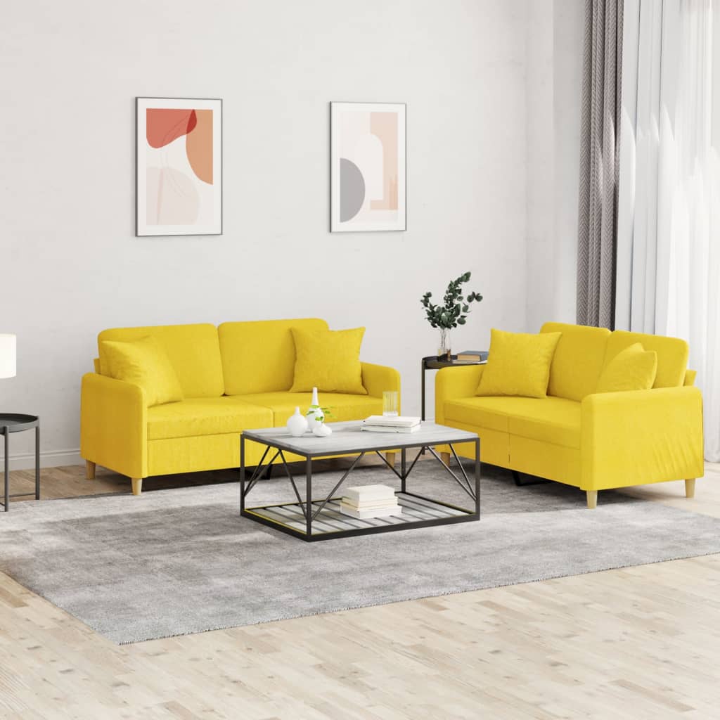 Ensemble de canapés 2 pcs avec coussins jaune clair tissu - XIOS