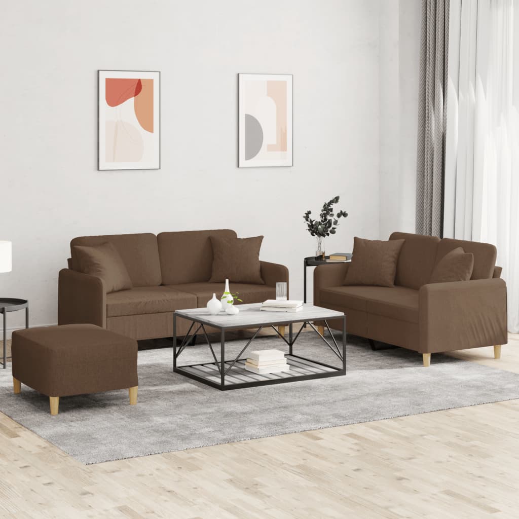 Ensemble de canapés 3 pcs avec coussins marron tissu - XIOS