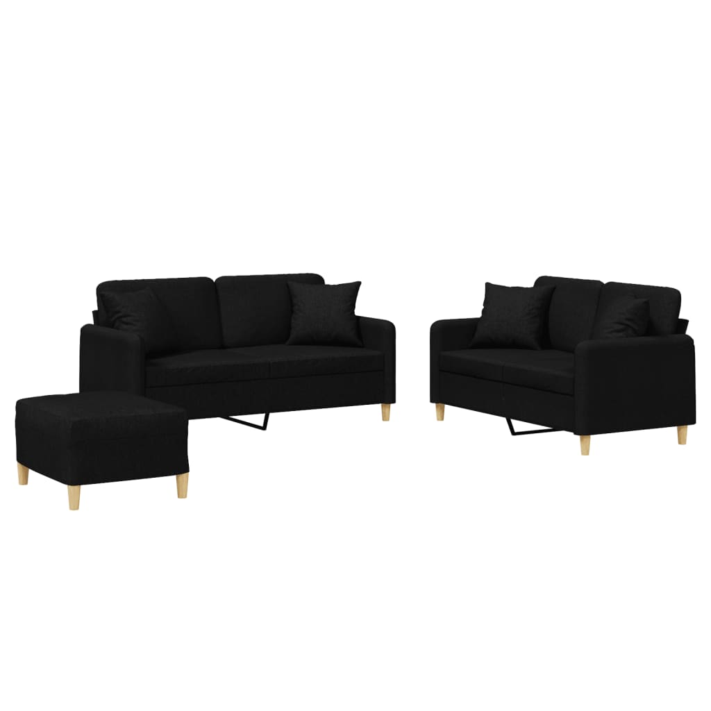 Ensemble de canapés 3 pcs avec coussins noir tissu - XIOS