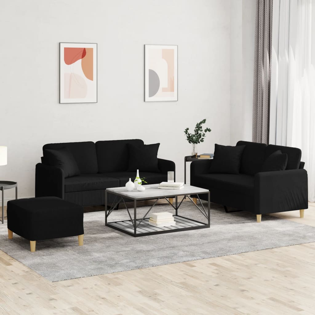 Ensemble de canapés 3 pcs avec coussins noir tissu - XIOS
