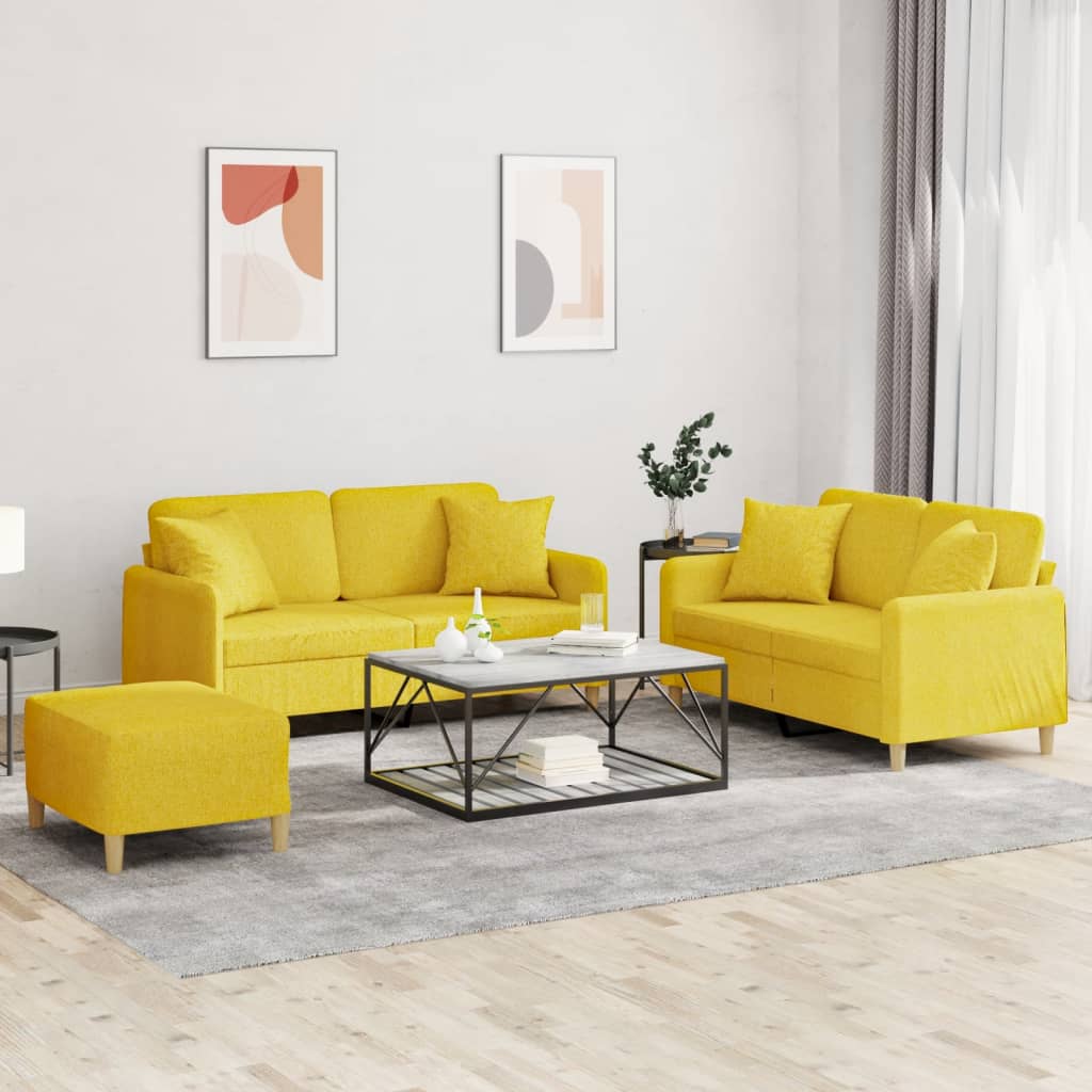 Ensemble de canapés 3 pcs avec coussins jaune clair tissu - XIOS