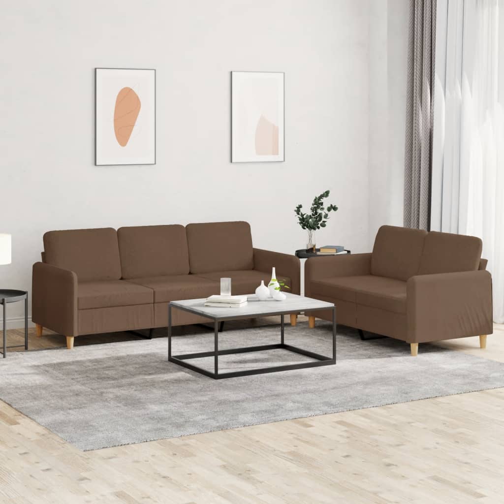 Ensemble de canapés 2 pcs avec coussins Marron Tissu - XIOS