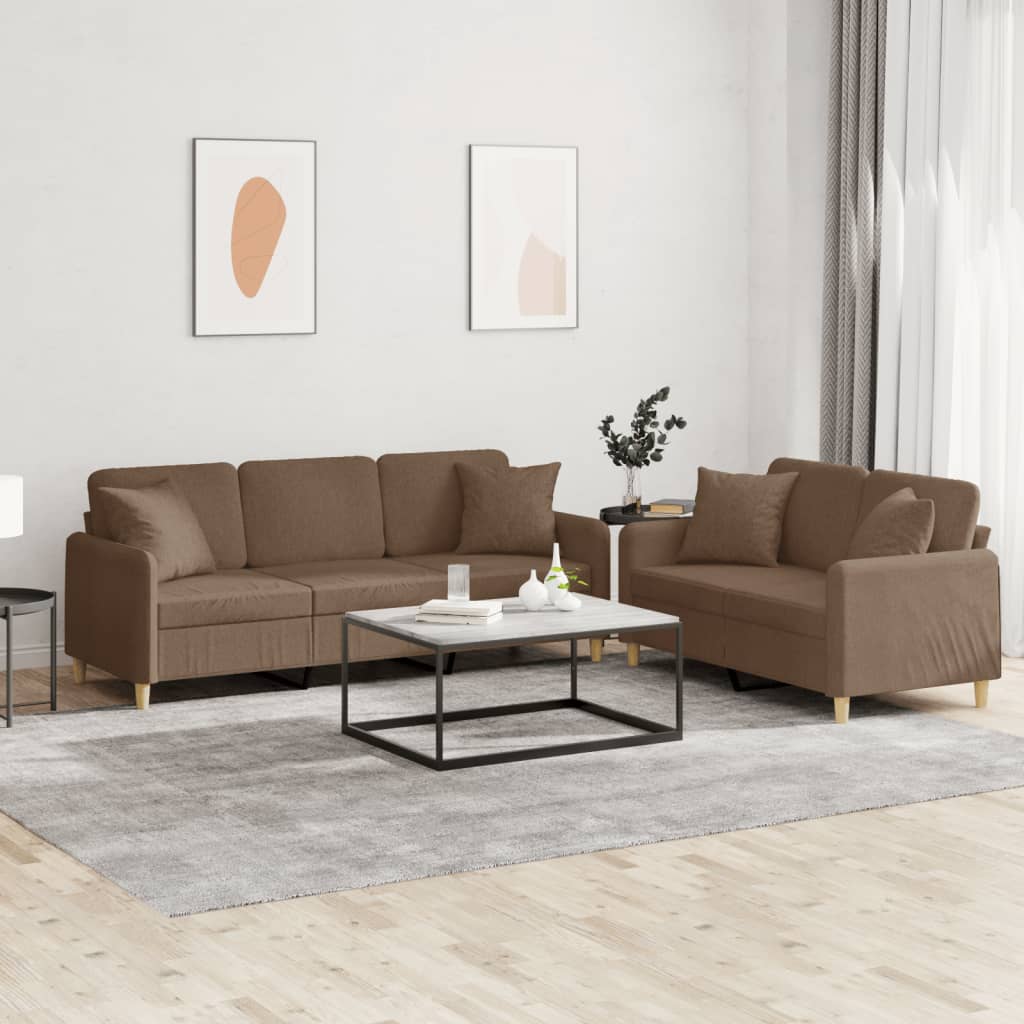 Ensemble de canapés 2 pcs avec coussins marron tissu - XIOS