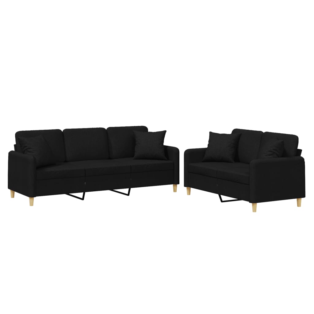 Ensemble de canapés 2 pcs avec coussins noir tissu - XIOS