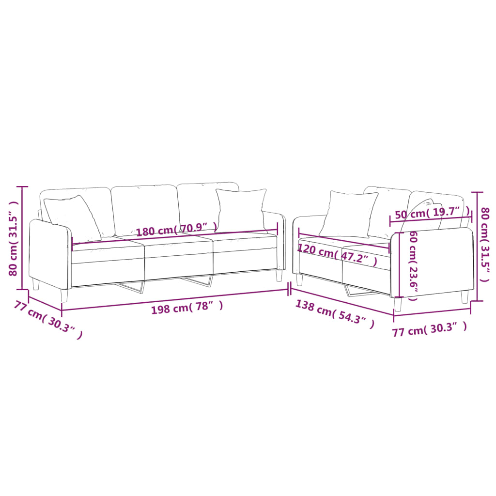 Ensemble de canapés 2 pcs avec coussins jaune clair tissu - XIOS
