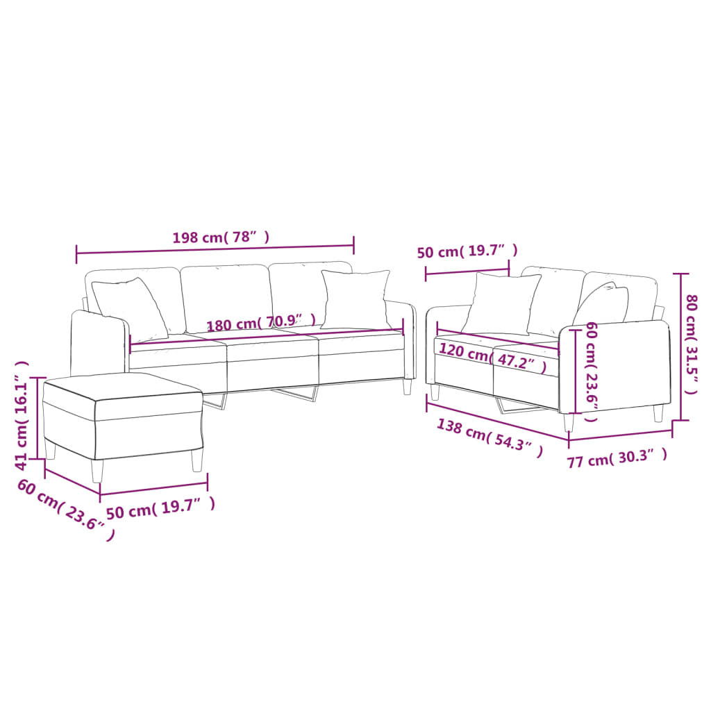 Ensemble de canapés 3 pcs coussins gris clair tissu - XIOS