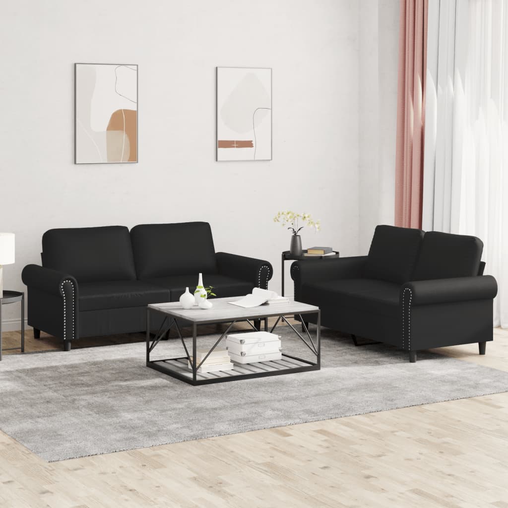 Ensemble de canapés 2 pcs avec coussins Noir Similicuir - XIOS