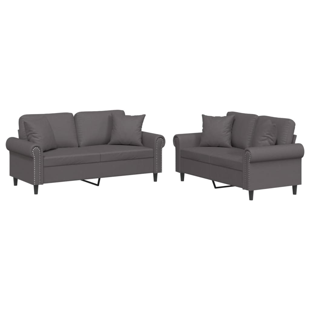 Ensemble de canapés 2 pcs avec coussins gris similicuir - XIOS