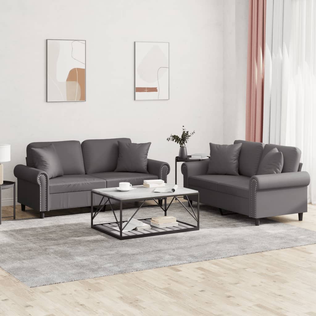 Ensemble de canapés 2 pcs avec coussins gris similicuir - XIOS