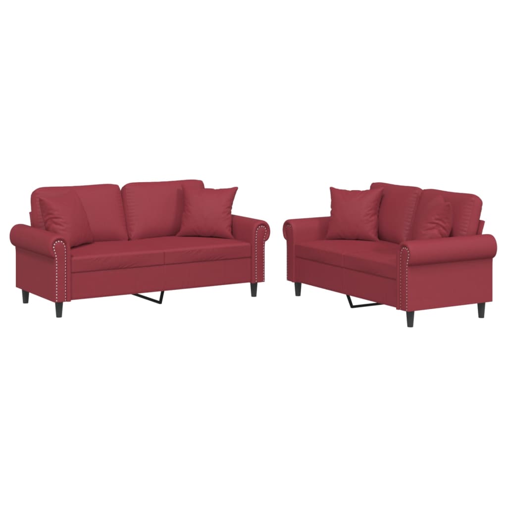 Ensemble de canapés 2 pcs et coussins rouge bordeaux similicuir - XIOS