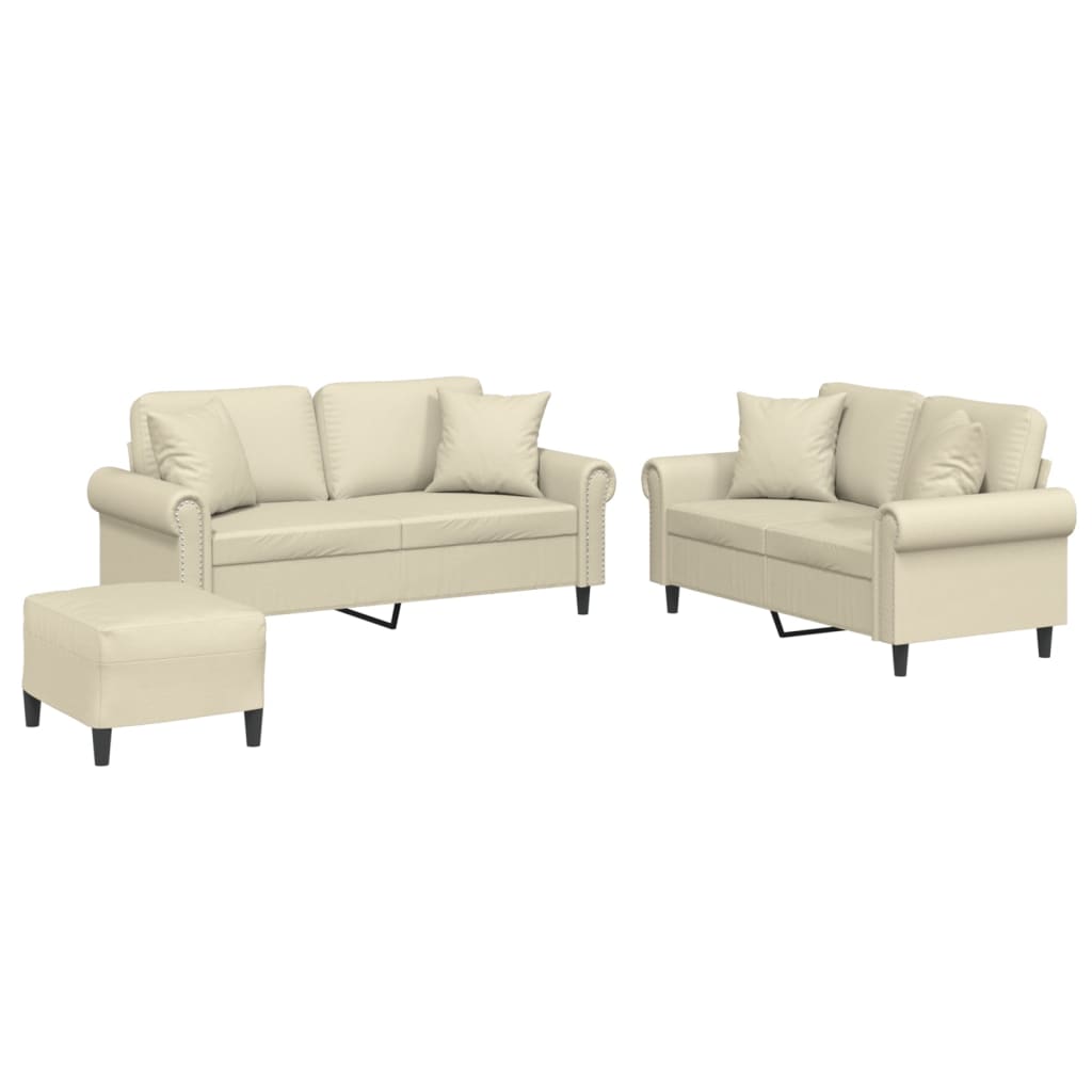 Ensemble de canapés 3 pcs avec coussins crème similicuir - XIOS