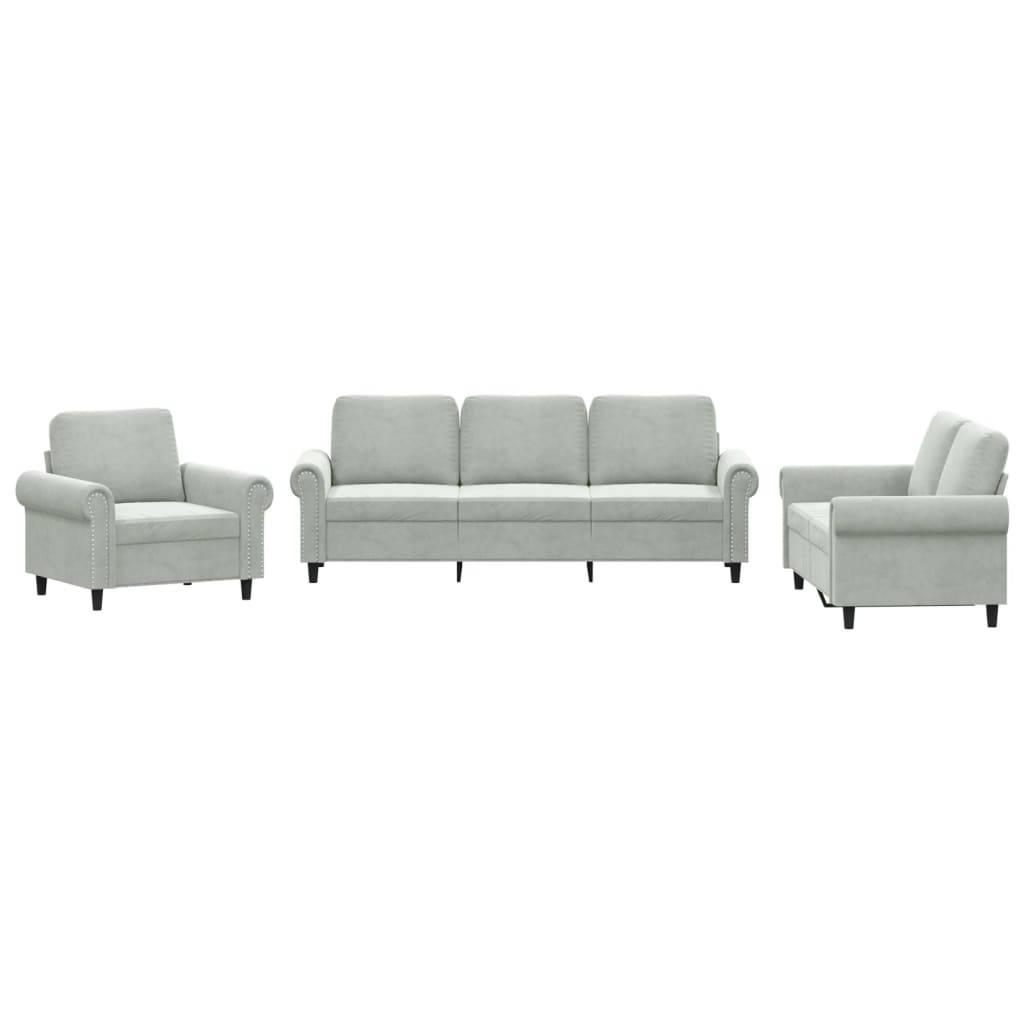 Ensemble de canapés 3 pcs avec coussins Gris clair Velours - XIOS