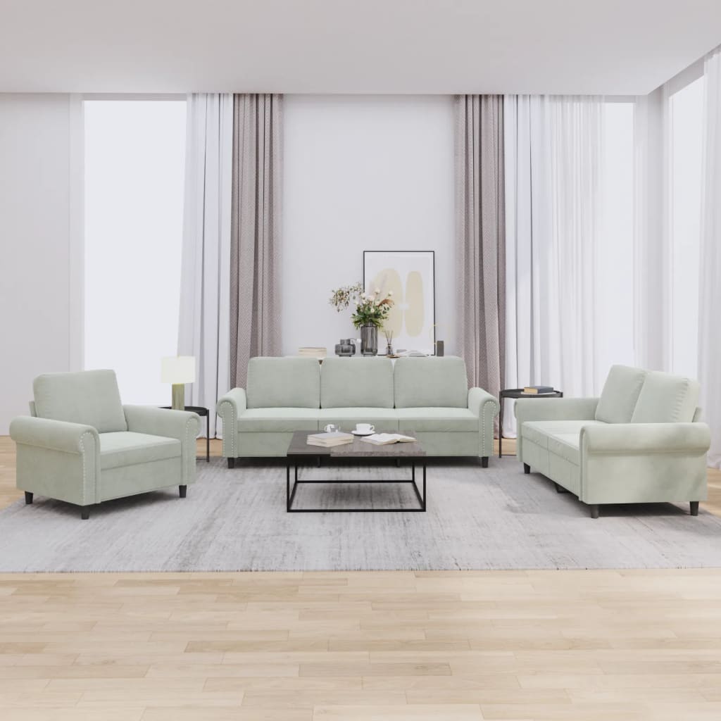 Ensemble de canapés 3 pcs avec coussins Gris clair Velours - XIOS