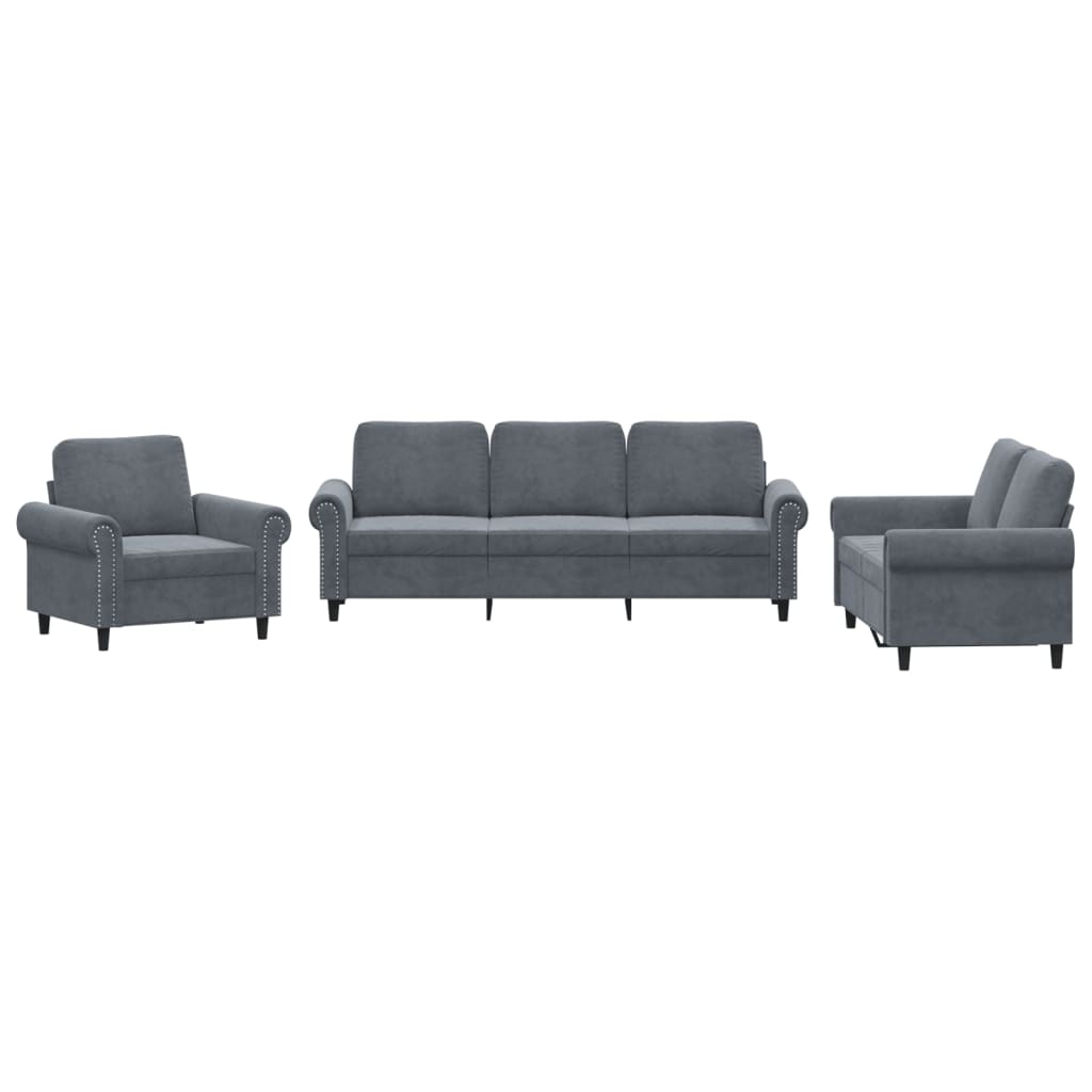 Ensemble de canapés 3 pcs avec coussins Gris foncé Velours - XIOS