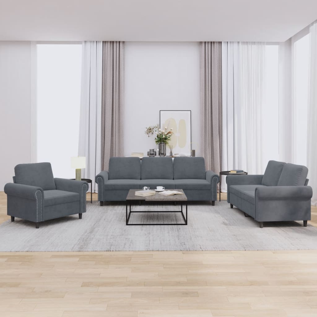 Ensemble de canapés 3 pcs avec coussins Gris foncé Velours - XIOS