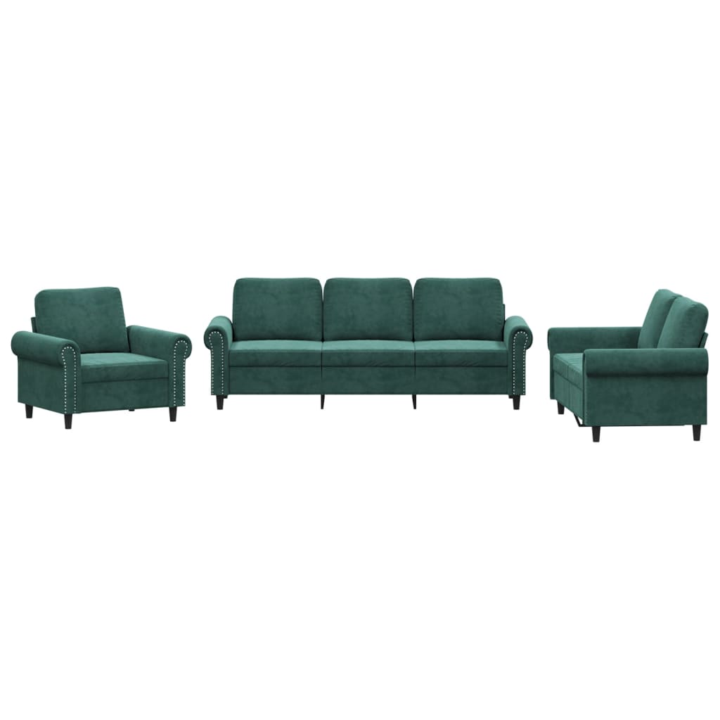 Ensemble de canapés 3 pcs avec coussins Vert foncé Velours - XIOS