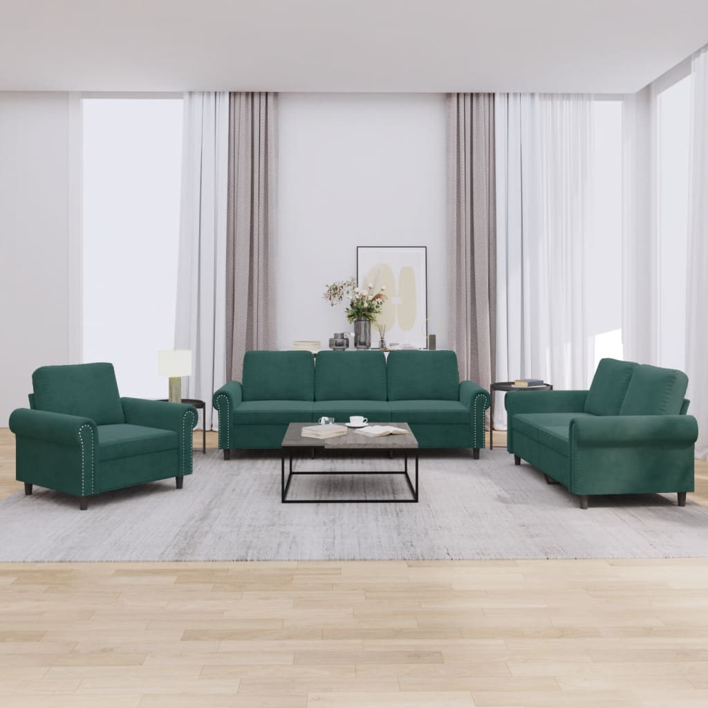 Ensemble de canapés 3 pcs avec coussins Vert foncé Velours - XIOS