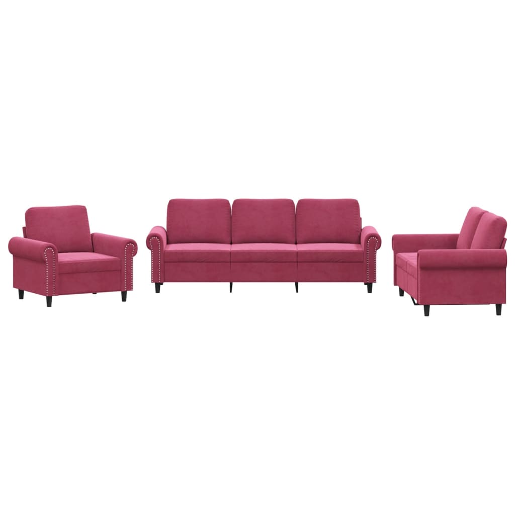 Ensemble de canapés 3 pcs avec coussins Rouge bordeaux Velours - XIOS