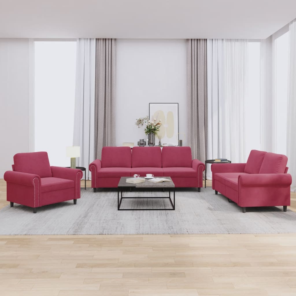 Ensemble de canapés 3 pcs avec coussins Rouge bordeaux Velours - XIOS