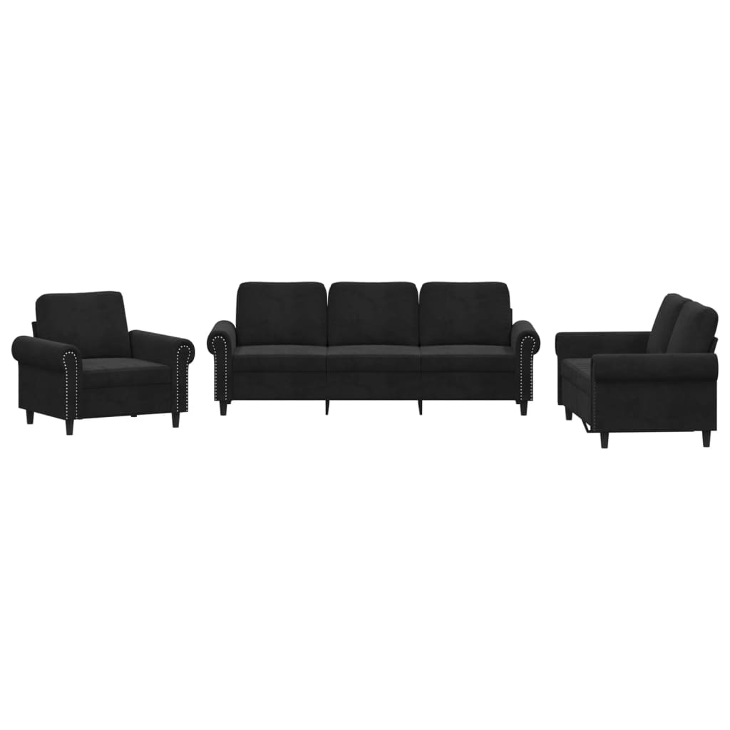 Ensemble de canapés 3 pcs avec coussins Noir Velours - XIOS