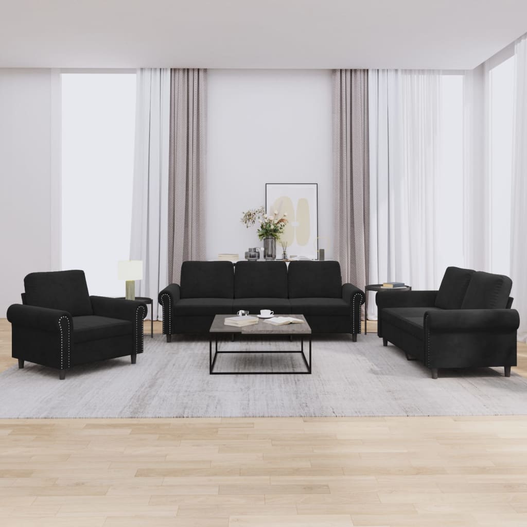 Ensemble de canapés 3 pcs avec coussins Noir Velours - XIOS