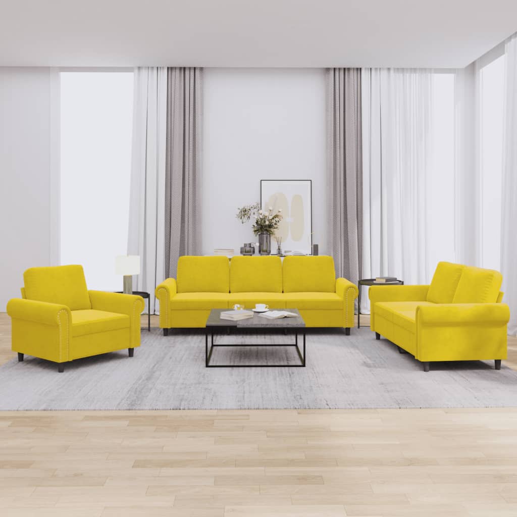 Ensemble de canapés 3 pcs avec coussins Jaune Velours - XIOS
