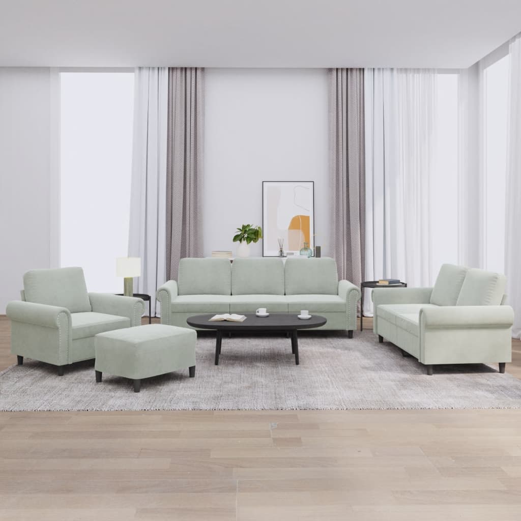 Ensemble de canapés 4 pcs avec coussins Gris clair Velours - XIOS