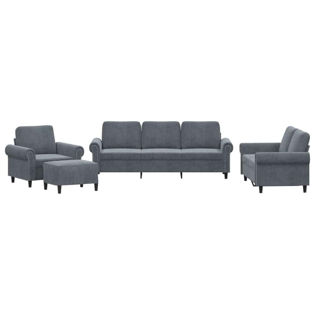 Ensemble de canapés 4 pcs avec coussins Gris foncé Velours - XIOS