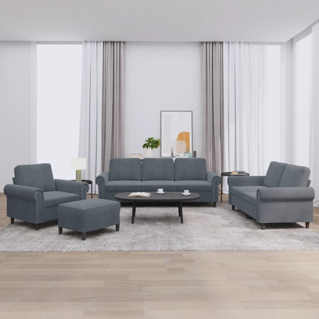 Ensemble de canapés 4 pcs avec coussins Gris foncé Velours - XIOS
