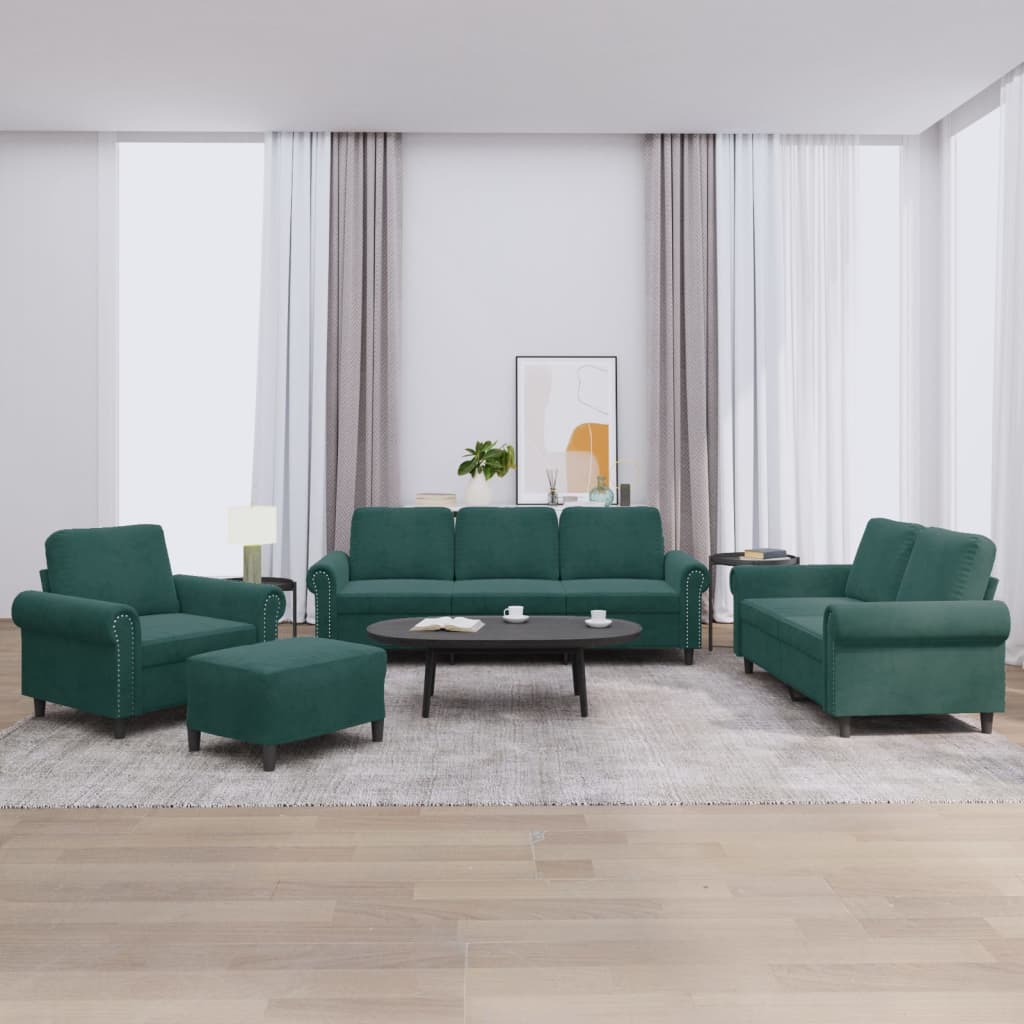 Ensemble de canapés 4 pcs avec coussins Vert foncé Velours - XIOS