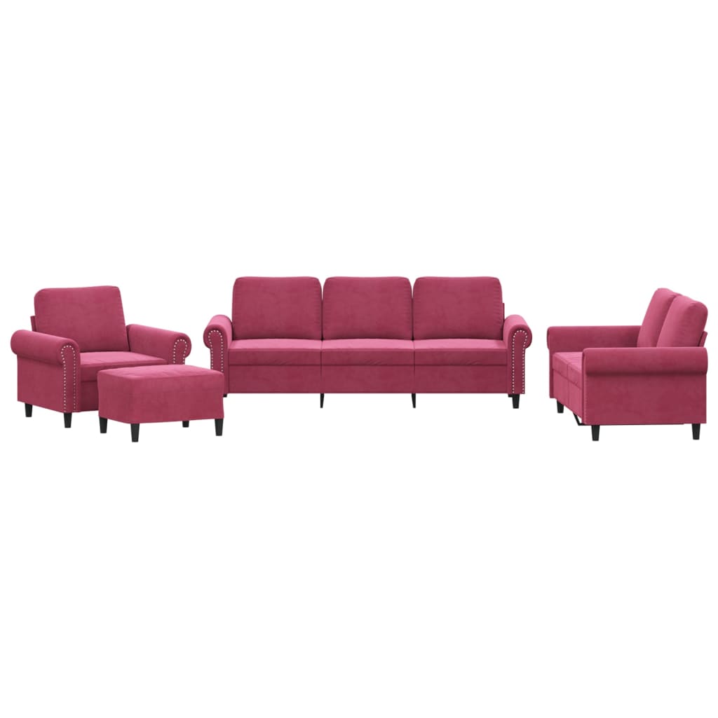 Ensemble de canapés 4 pcs avec coussins Rouge bordeaux Velours - XIOS
