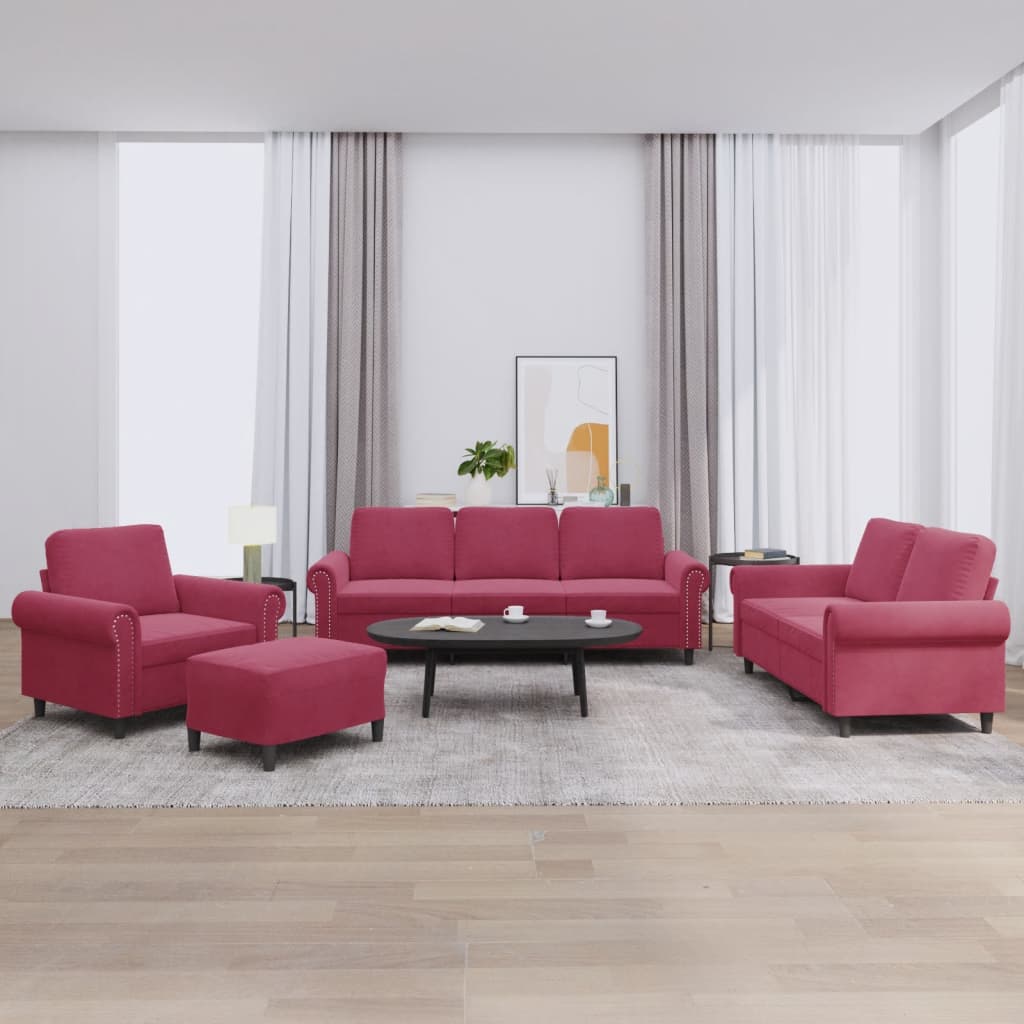 Ensemble de canapés 4 pcs avec coussins Rouge bordeaux Velours - XIOS