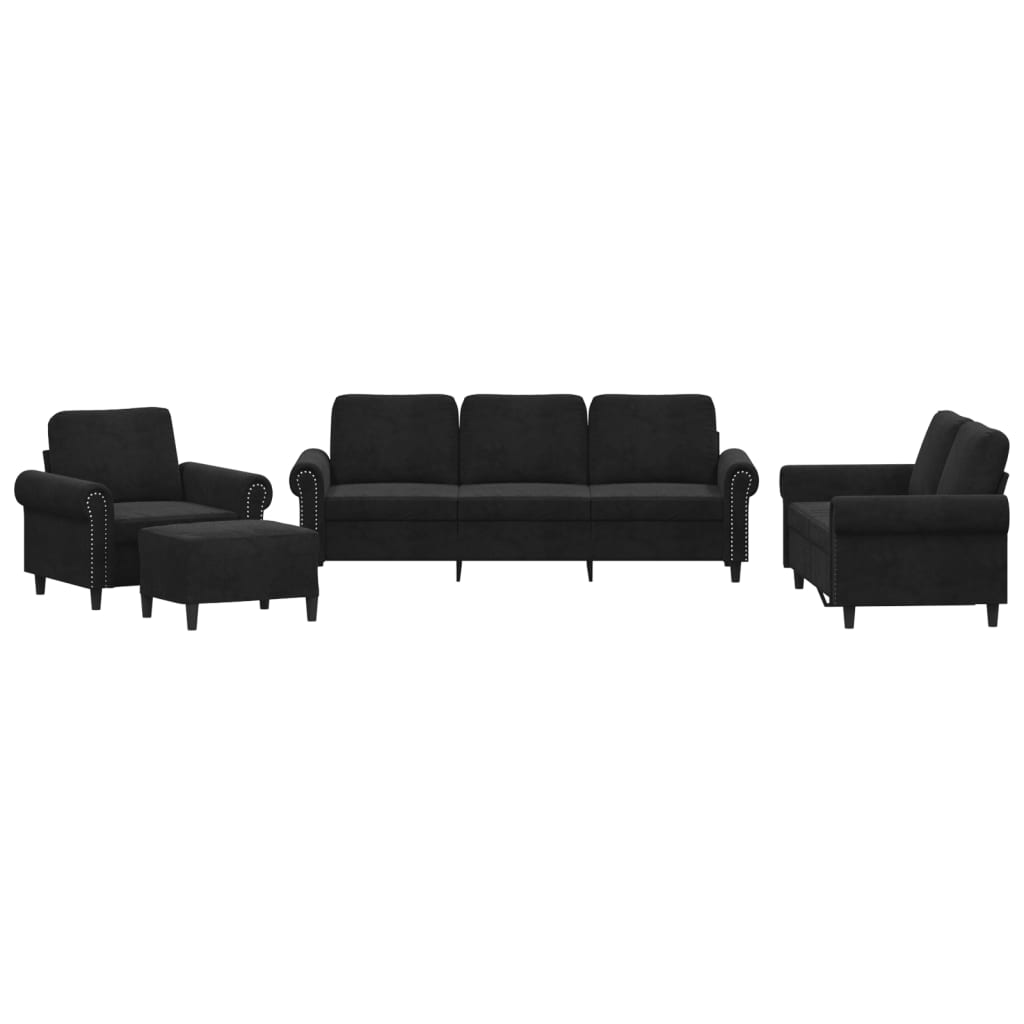 Ensemble de canapés 4 pcs avec coussins Noir Velours - XIOS