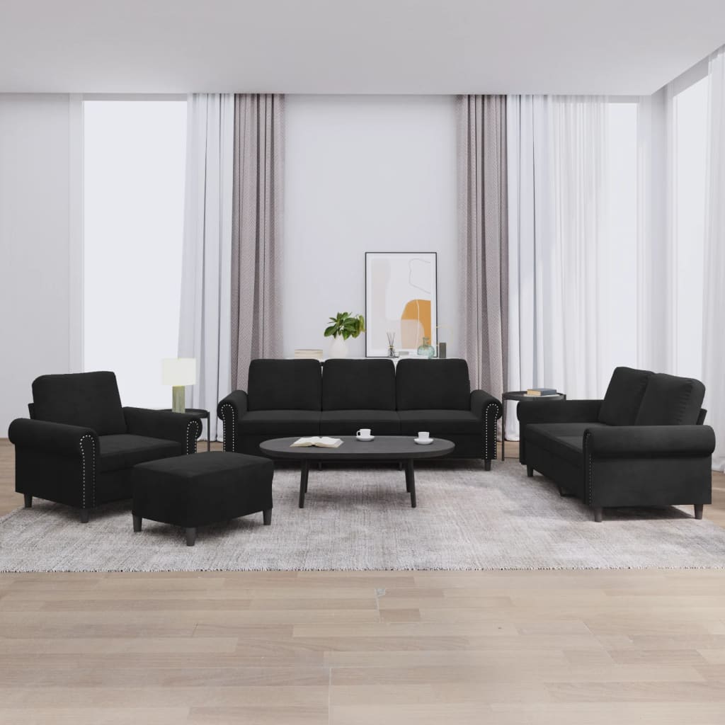 Ensemble de canapés 4 pcs avec coussins Noir Velours - XIOS