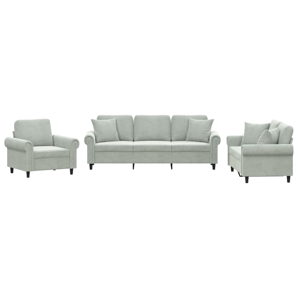 Ensemble de canapés 3 pcs avec coussins gris clair velours - XIOS
