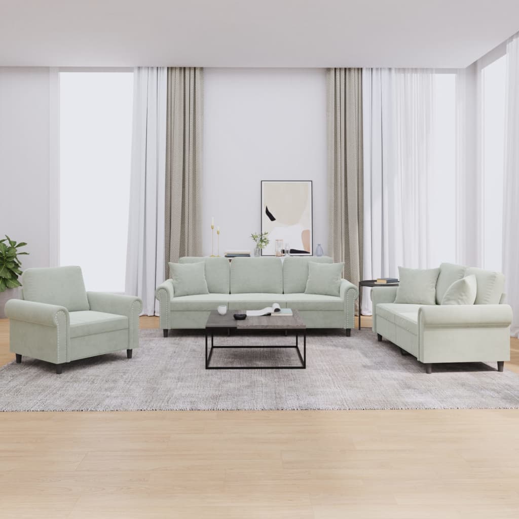 Ensemble de canapés 3 pcs avec coussins gris clair velours - XIOS