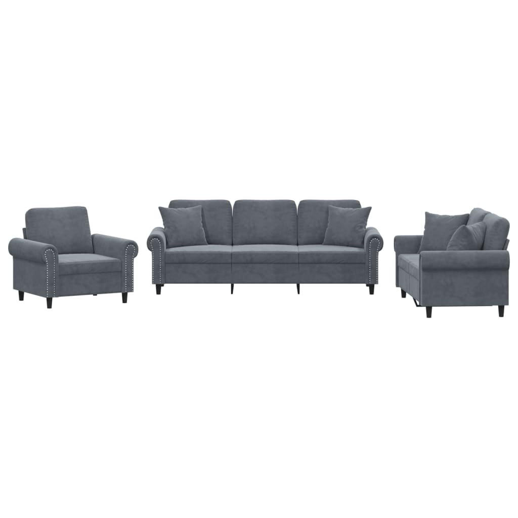 Ensemble de canapés 3 pcs avec coussins gris foncé velours - XIOS