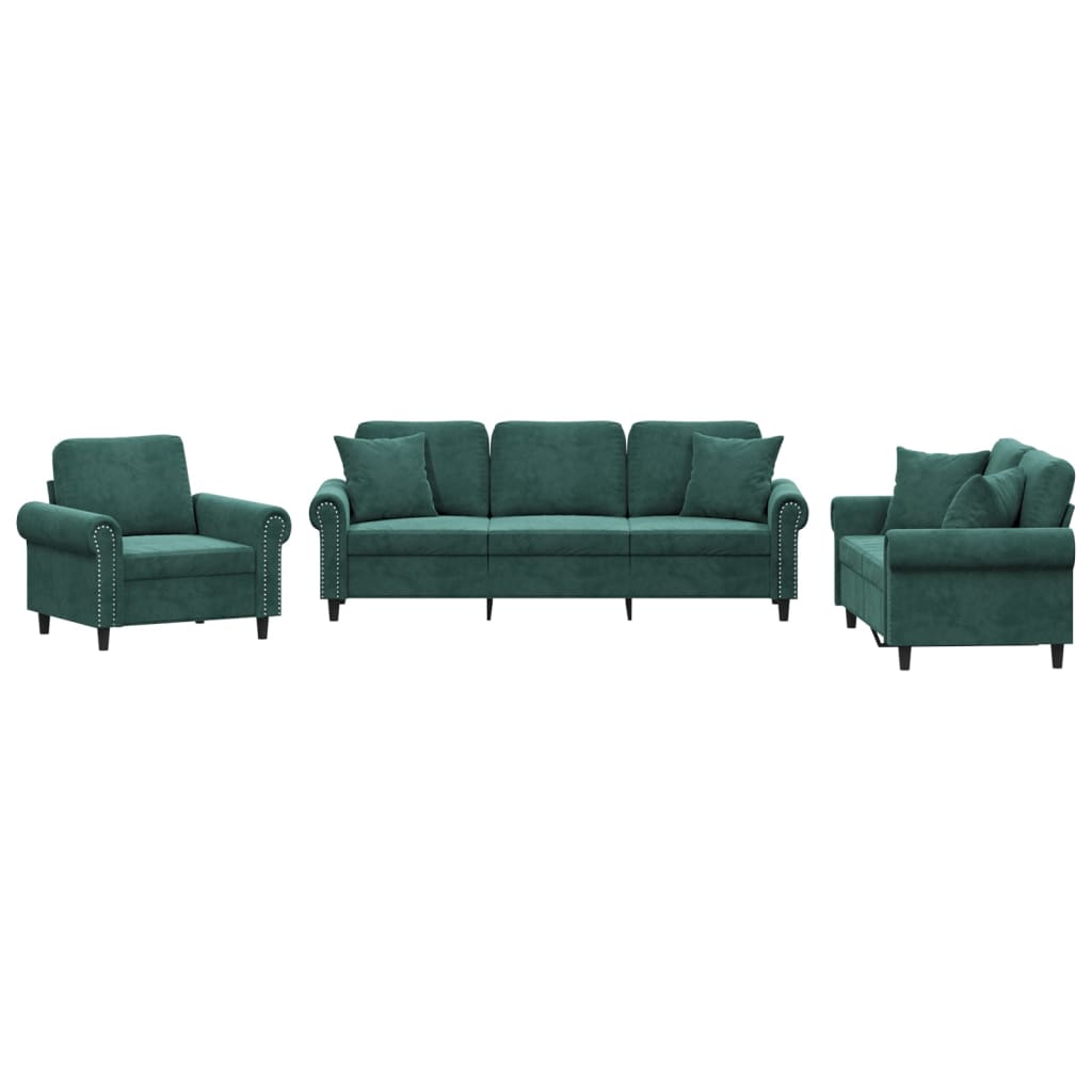 Ensemble de canapés 3 pcs avec coussins vert foncé velours - XIOS