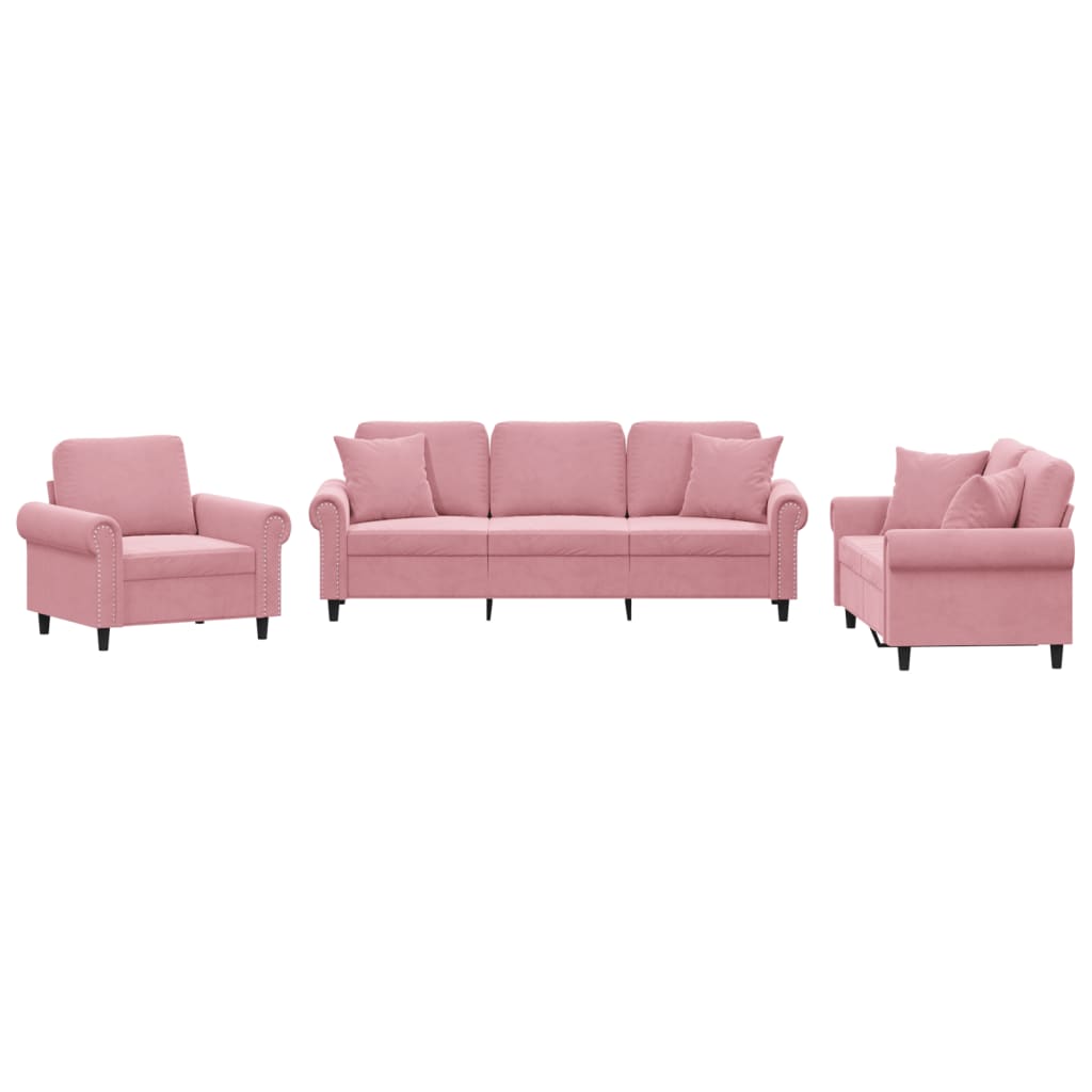 Ensemble de canapés 3 pcs avec coussins rose velours - XIOS